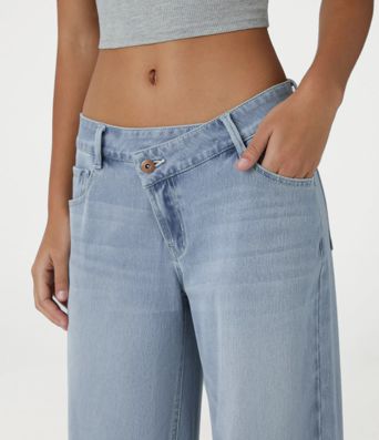 Halara Flex™ Asymmetric Low Rise Zipper Pockets Baggy Wide Leg Washed Casual Jeans Halara Flex™ Asymmetric Low Rise Zipper Pockets Baggy Wide Leg Washed Casual Jeans