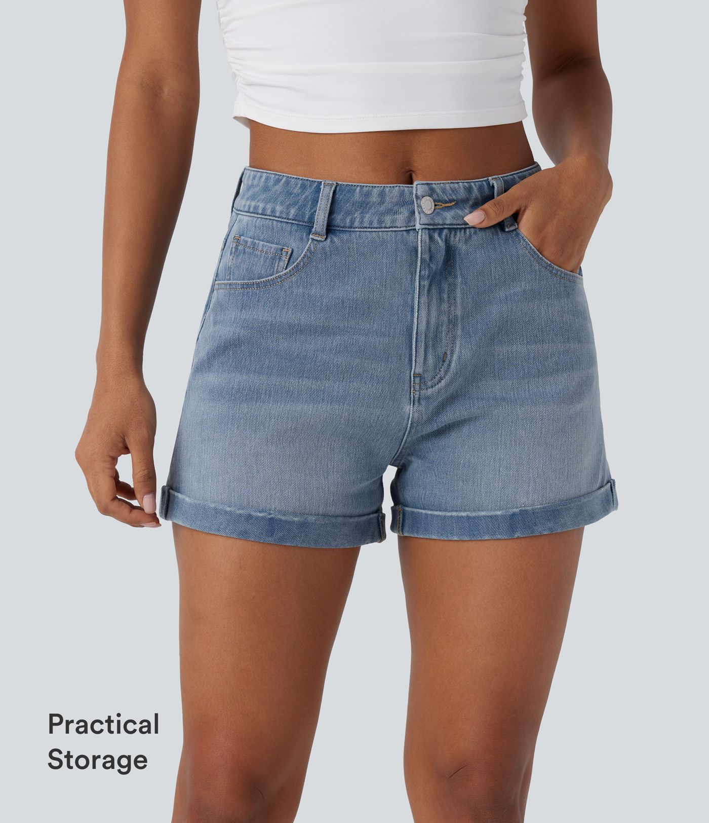 Halara Flex™ short en denim décontracté, taille mi-haute, poches zippées 3''