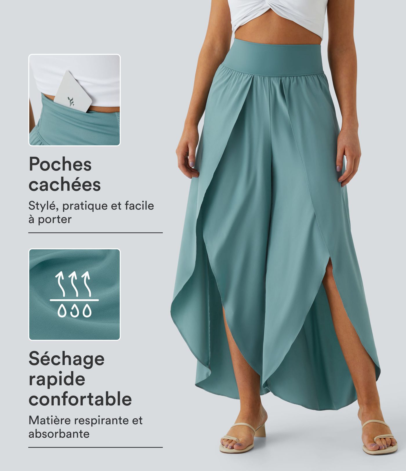 Breezeful™ Pantalon Large Fluide Séchage Rapide Taille Haute Poche Arrière Breezeful™ Pantalon Large Fluide Séchage Rapide Taille Haute Poche Arrière