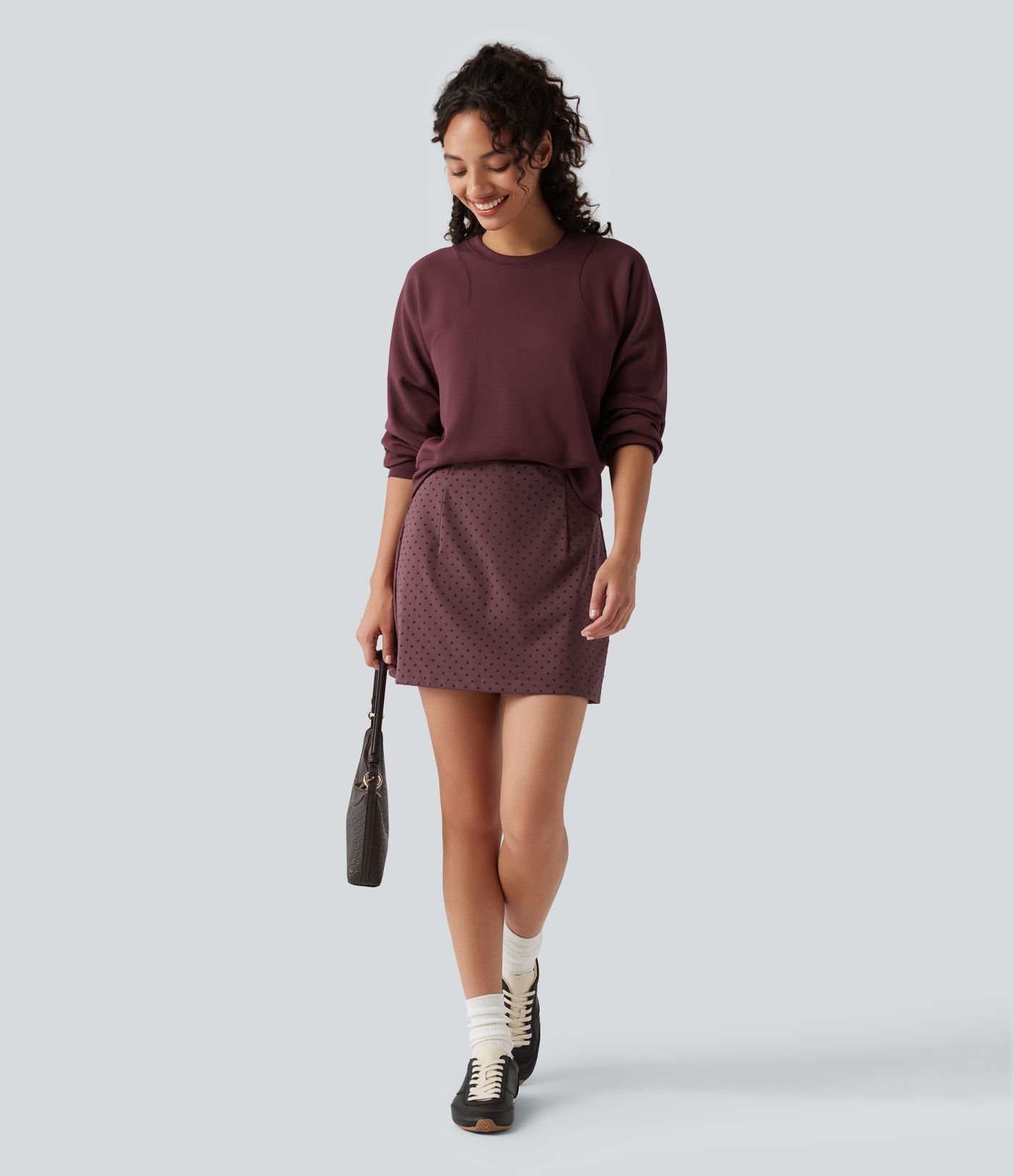 High Waisted 2-in-1 Polka Dot Velvet Mini Casual Skirt