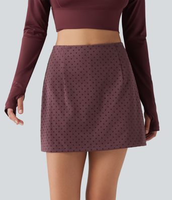 High Waisted 2-in-1 Polka Dot Velvet Mini Casual Skirt