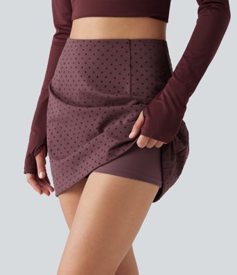High Waisted 2-in-1 Polka Dot Velvet Mini Casual Skirt