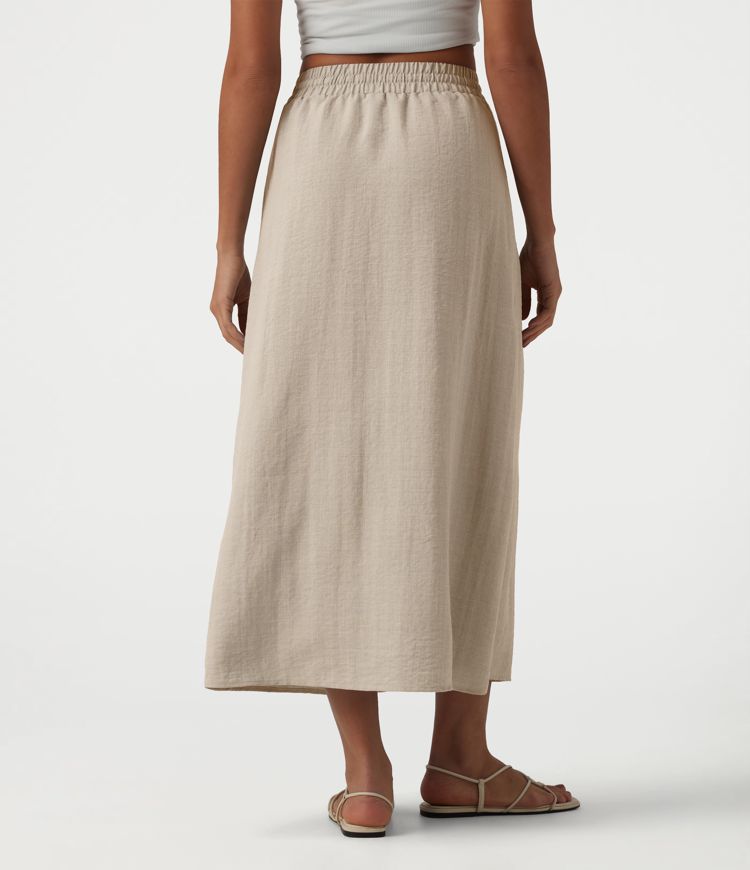 Jupe longue casual aspect lin taille haute avec cordon de serrage Jupe longue casual aspect lin taille haute avec cordon de serrage