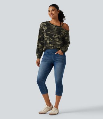 One Shoulder Long Sleeve Camo Casual Top One Shoulder Long Sleeve Camo Casual Top