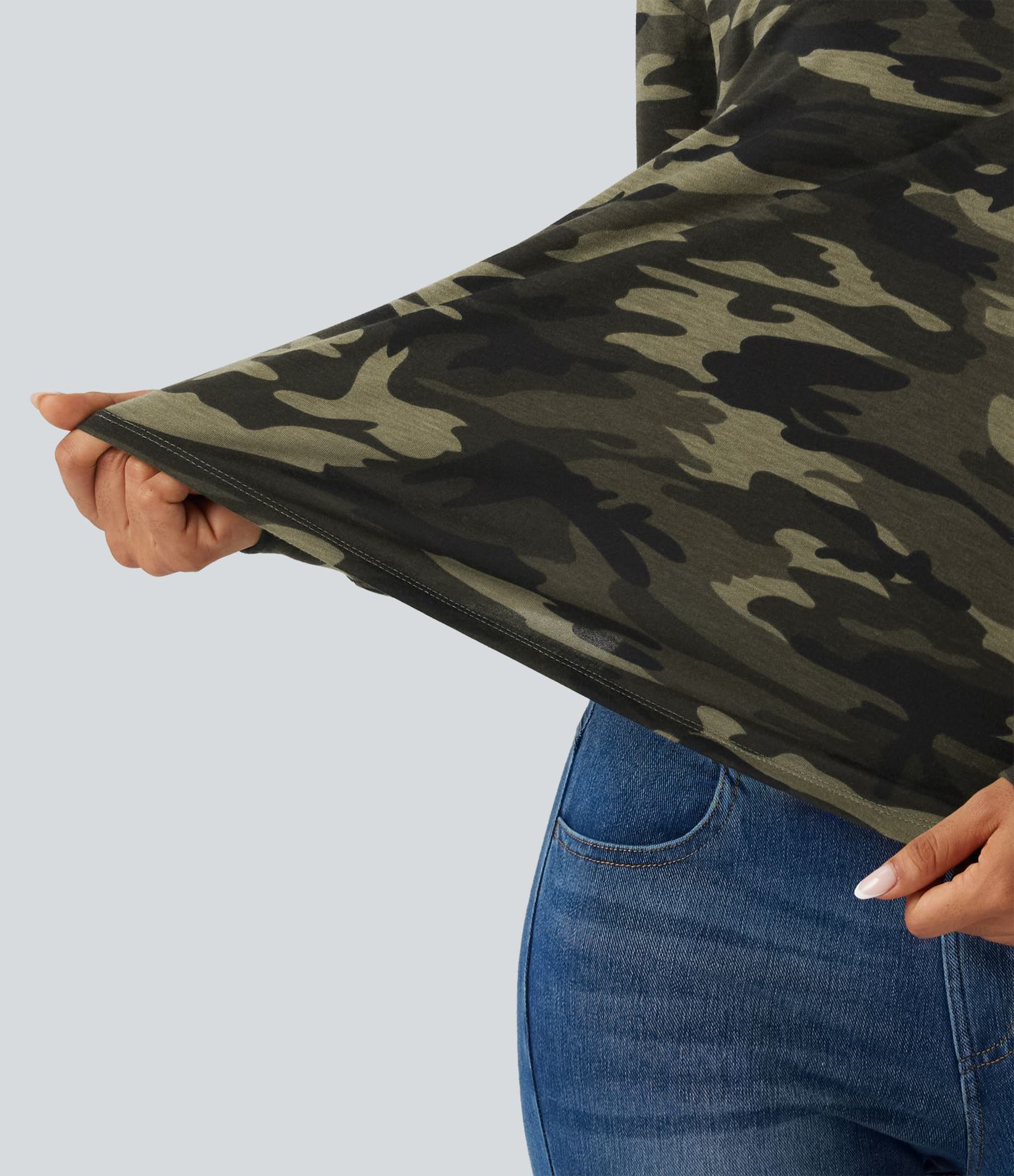 One Shoulder Long Sleeve Camo Casual Top One Shoulder Long Sleeve Camo Casual Top