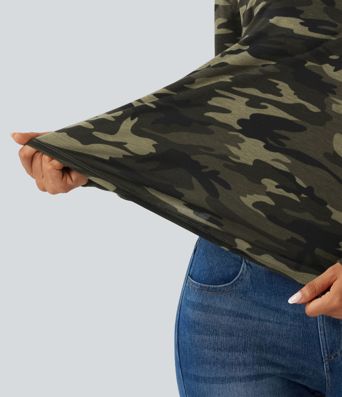 One Shoulder Long Sleeve Camo Casual Top One Shoulder Long Sleeve Camo Casual Top