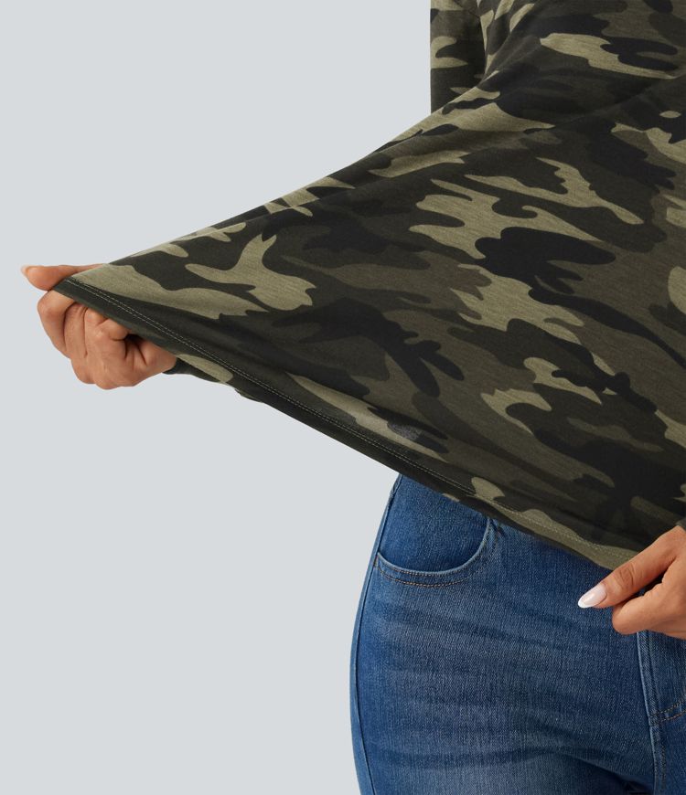 One Shoulder Long Sleeve Camo Casual Top One Shoulder Long Sleeve Camo Casual Top