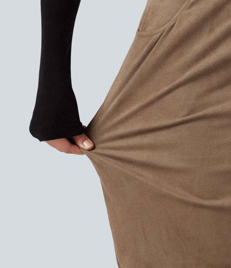 High Waisted Bodycon Suede Mini Party Skirt with Pockets High Waisted Bodycon Suede Mini Party Skirt with Pockets