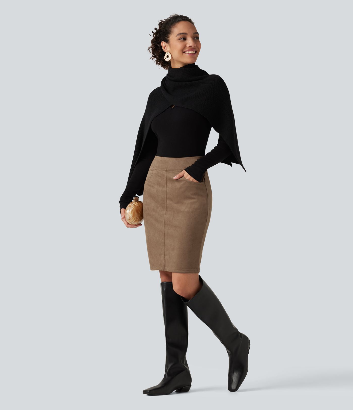 High Waisted Bodycon Suede Mini Party Skirt with Pockets High Waisted Bodycon Suede Mini Party Skirt with Pockets