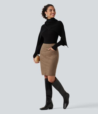 High Waisted Bodycon Suede Mini Party Skirt with Pockets High Waisted Bodycon Suede Mini Party Skirt with Pockets