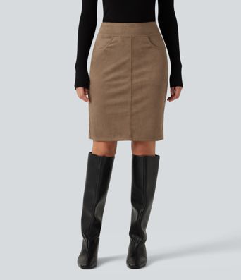 High Waisted Bodycon Suede Mini Party Skirt with Pockets High Waisted Bodycon Suede Mini Party Skirt with Pockets