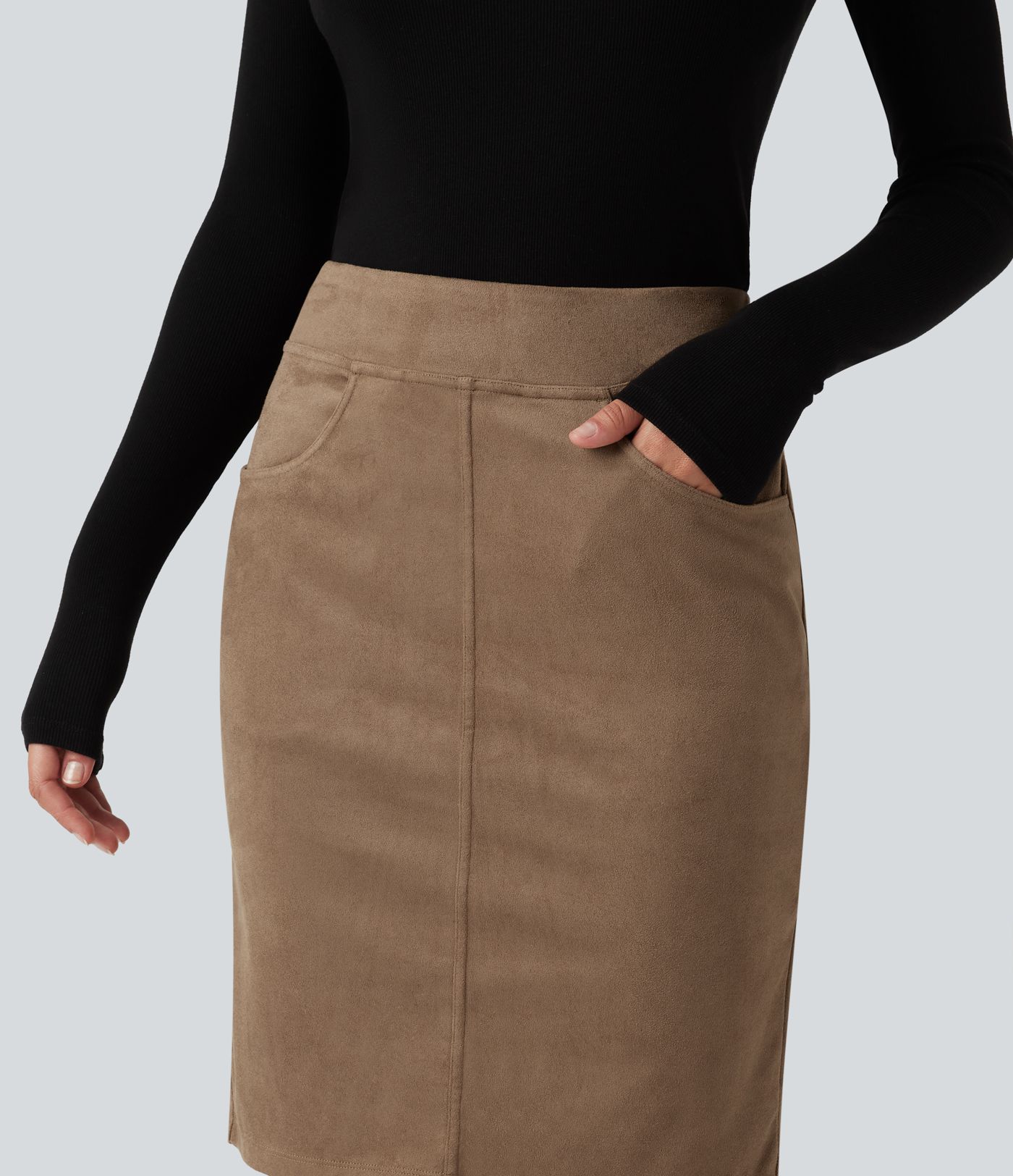 High Waisted Bodycon Suede Mini Party Skirt with Pockets High Waisted Bodycon Suede Mini Party Skirt with Pockets