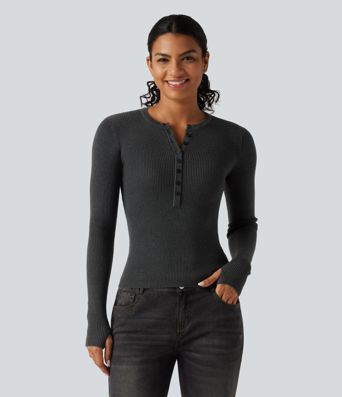 Arbeits-Pullover mit Henley-Ausschnitt, langen Ärmeln und Daumenloch