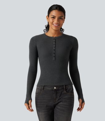 Arbeits-Pullover mit Henley-Ausschnitt, langen Ärmeln und Daumenloch