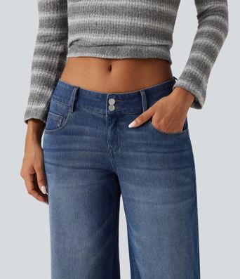 Halara Flex™ Niedrig geschnittene Jeans mit weitem Bein – lässig, mit Taschen Halara Flex™ Niedrig geschnittene Jeans mit weitem Bein – lässig, mit Taschen