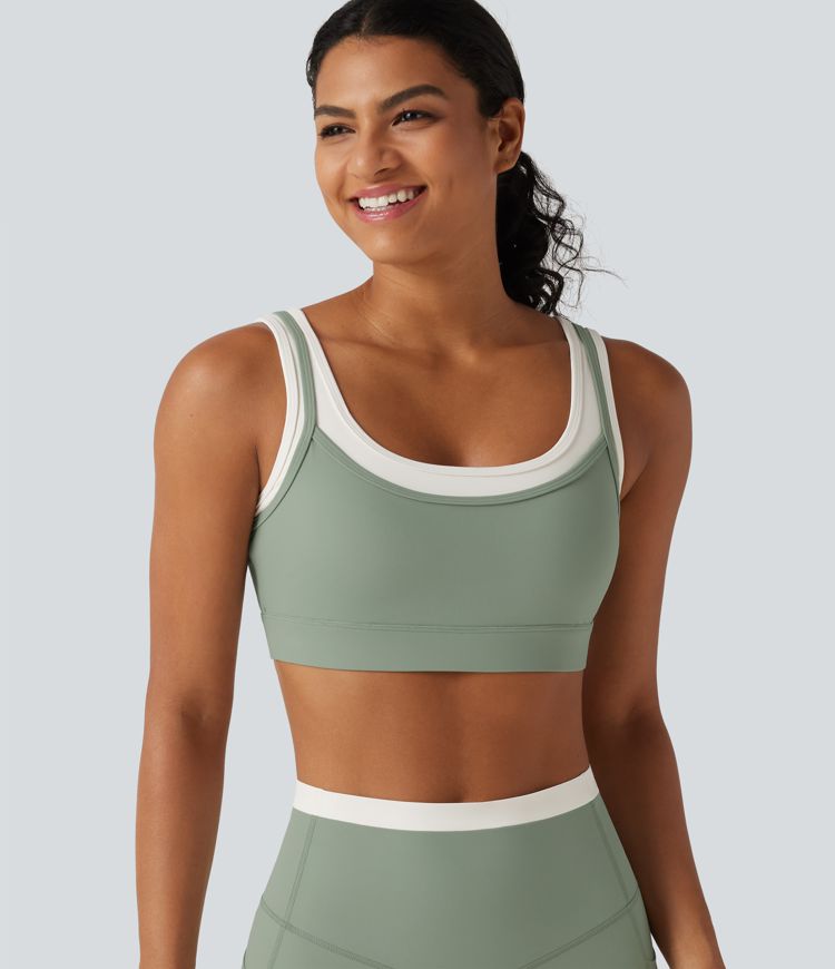 Halara UltraSculpt™ - Yoga-Sport-BH mit mittlerem Support, U-Ausschnitt, Farbblock und gedrehtem Design Halara UltraSculpt™ - Yoga-Sport-BH mit mittlerem Support, U-Ausschnitt, Farbblock und gedrehtem Design