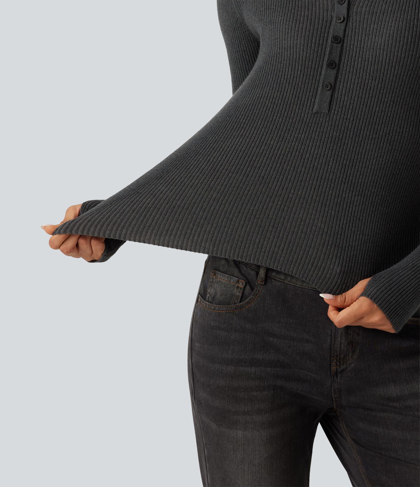 Arbeits-Pullover mit Henley-Ausschnitt, langen Ärmeln und Daumenloch
