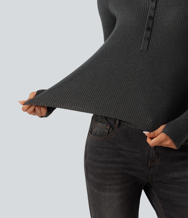 Arbeits-Pullover mit Henley-Ausschnitt, langen Ärmeln und Daumenloch