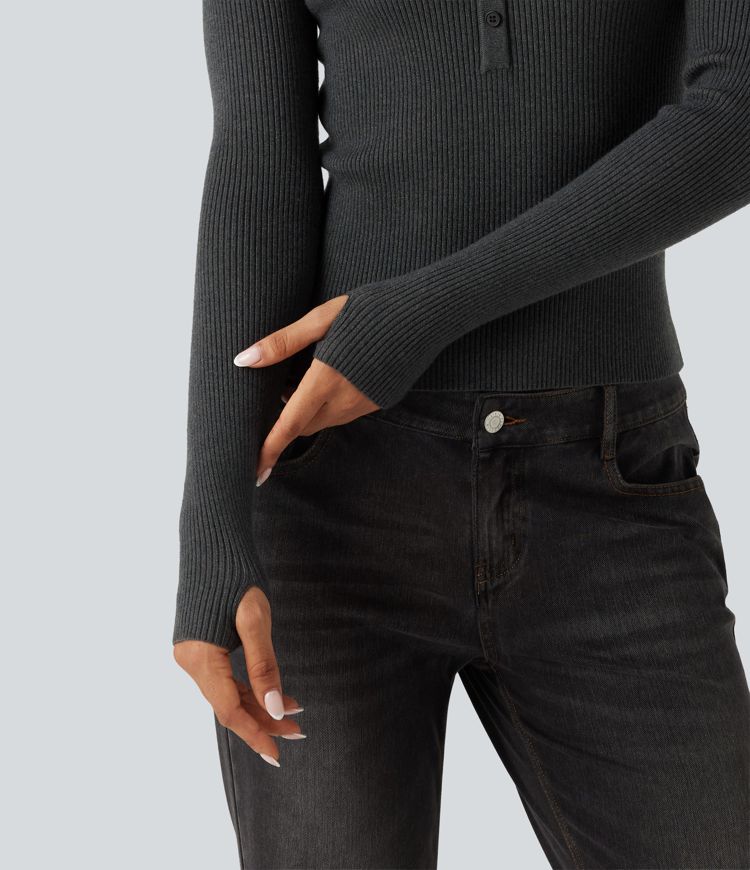 Arbeits-Pullover mit Henley-Ausschnitt, langen Ärmeln und Daumenloch