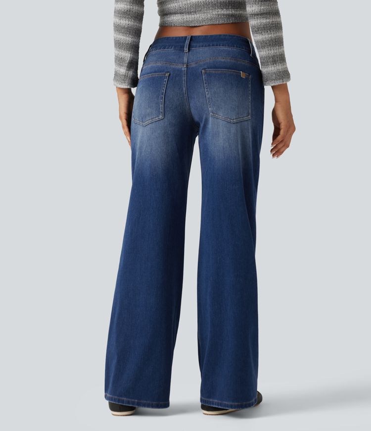 Halara Flex™ Niedrig geschnittene Jeans mit weitem Bein – lässig, mit Taschen Halara Flex™ Niedrig geschnittene Jeans mit weitem Bein – lässig, mit Taschen