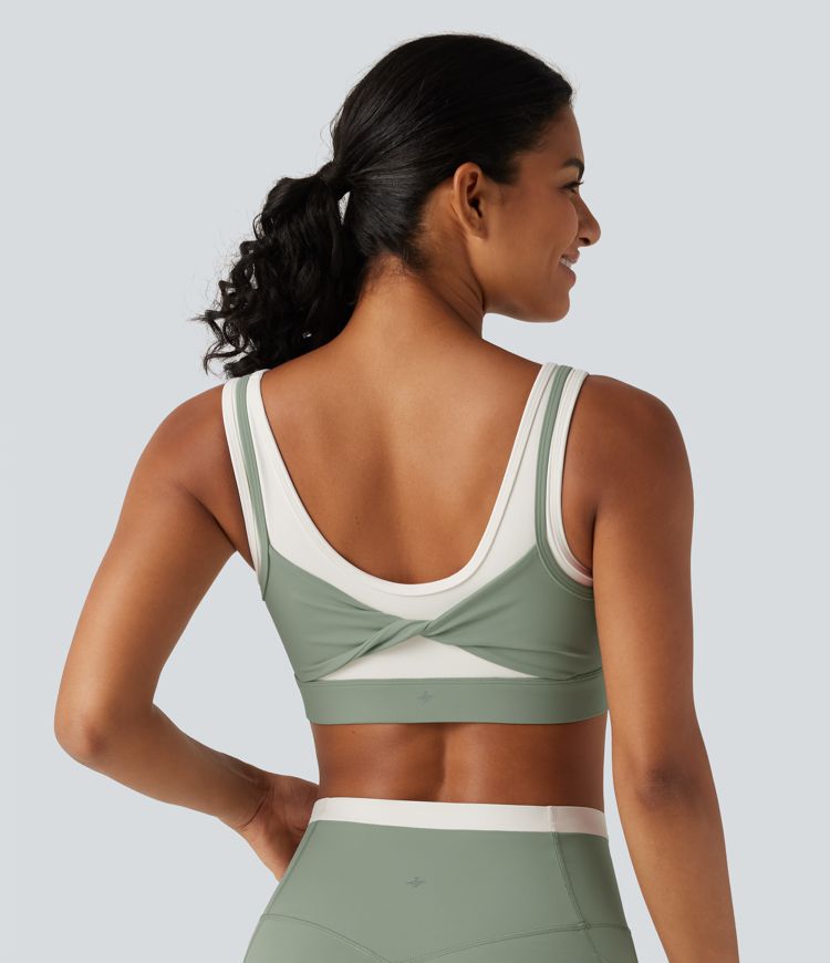 Halara UltraSculpt™ - Yoga-Sport-BH mit mittlerem Support, U-Ausschnitt, Farbblock und gedrehtem Design Halara UltraSculpt™ - Yoga-Sport-BH mit mittlerem Support, U-Ausschnitt, Farbblock und gedrehtem Design