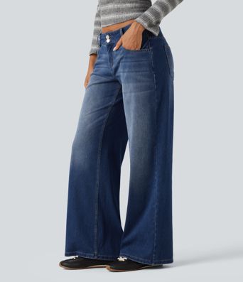 Halara Flex™ Niedrig geschnittene Jeans mit weitem Bein – lässig, mit Taschen Halara Flex™ Niedrig geschnittene Jeans mit weitem Bein – lässig, mit Taschen