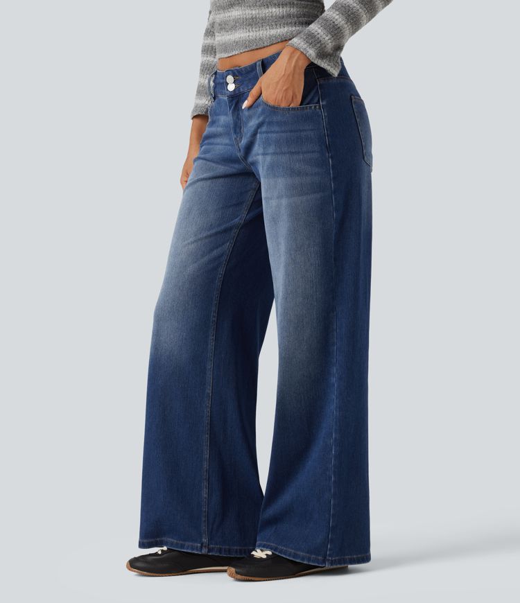 Halara Flex™ Niedrig geschnittene Jeans mit weitem Bein – lässig, mit Taschen Halara Flex™ Niedrig geschnittene Jeans mit weitem Bein – lässig, mit Taschen