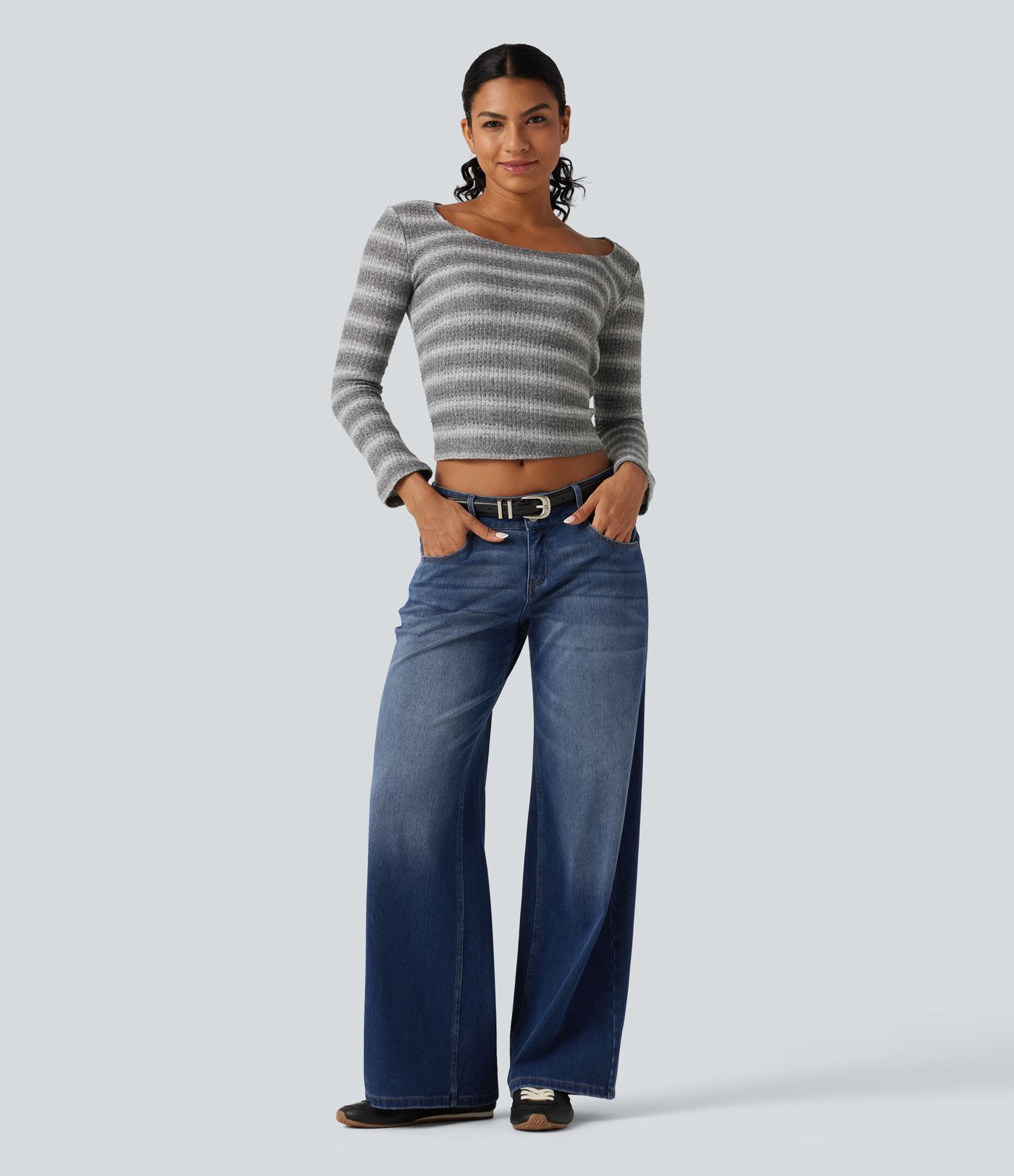 Halara Flex™ Niedrig geschnittene Jeans mit weitem Bein – lässig, mit Taschen Halara Flex™ Niedrig geschnittene Jeans mit weitem Bein – lässig, mit Taschen