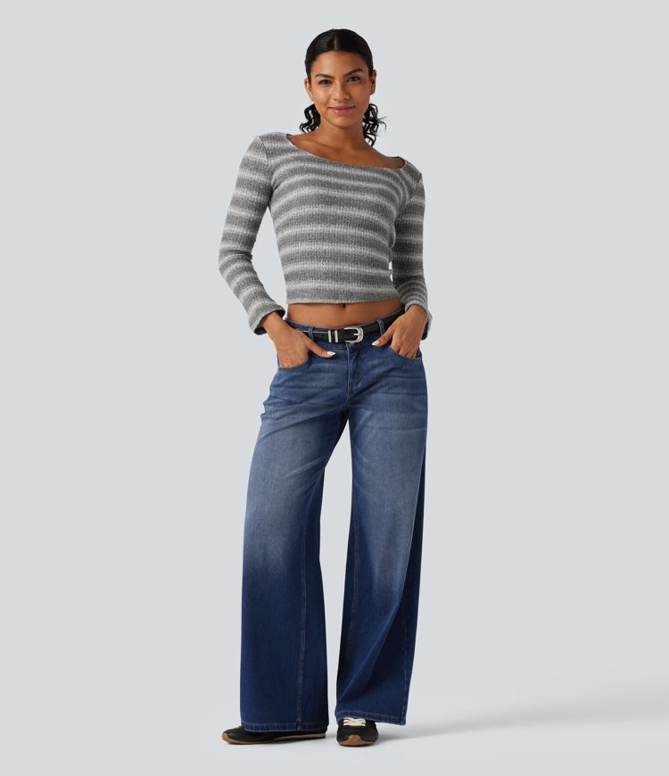 Halara Flex™ Niedrig geschnittene Jeans mit weitem Bein – lässig, mit Taschen Halara Flex™ Niedrig geschnittene Jeans mit weitem Bein – lässig, mit Taschen