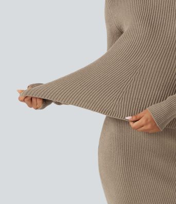 Round Neck Long Sleeve Ruffle Hem Work Sweater Round Neck Long Sleeve Ruffle Hem Work Sweater