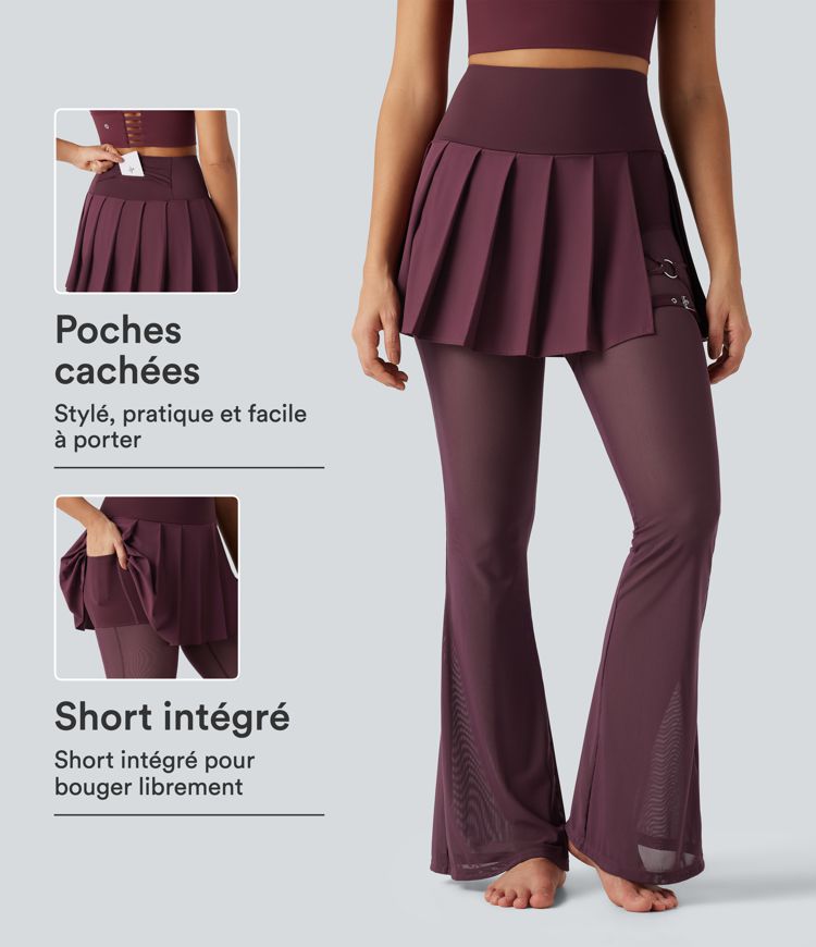 Legging de danse flare Breezeful™ 2-en-1 avec jupe plissée, taille haute, mesh contrasté, séchage rapide et poches Legging de danse flare Breezeful™ 2-en-1 avec jupe plissée, taille haute, mesh contrasté, séchage rapide et poches