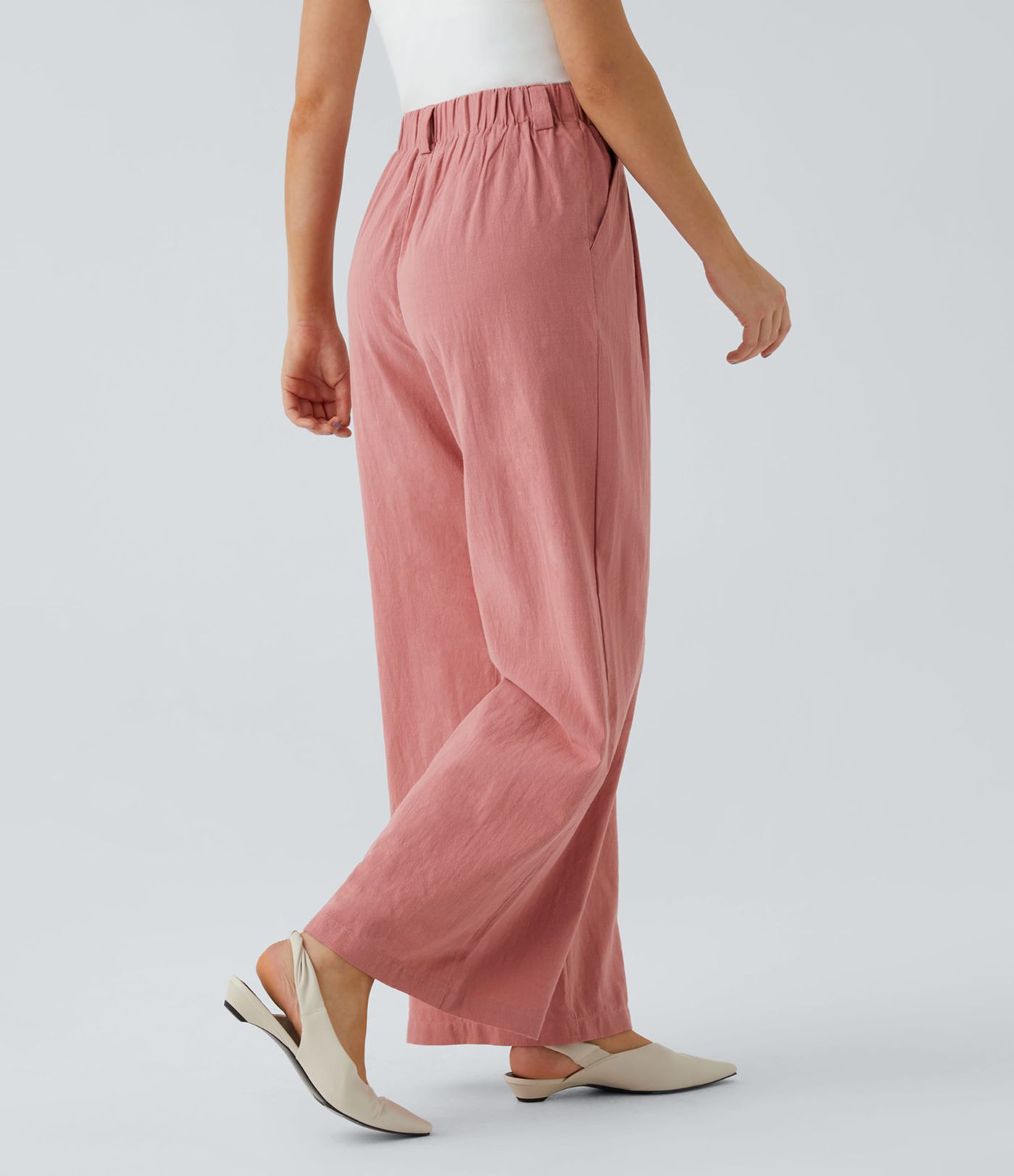 High Waisted Pocket Wide Leg Flowy Solid Palazzo Women Smart Casual Linen-Feel Pants High Waisted Pocket Wide Leg Flowy Solid Palazzo Women Smart Casual Linen-Feel Pants