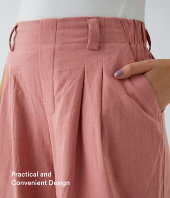 High Waisted Pocket Wide Leg Flowy Solid Palazzo Women Smart Casual Linen-Feel Pants High Waisted Pocket Wide Leg Flowy Solid Palazzo Women Smart Casual Linen-Feel Pants