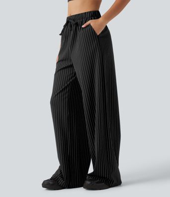 Pantalon de tennis taille mi-haute à cordon, coupe droite, tissu InstantCool à rayures, avec poches