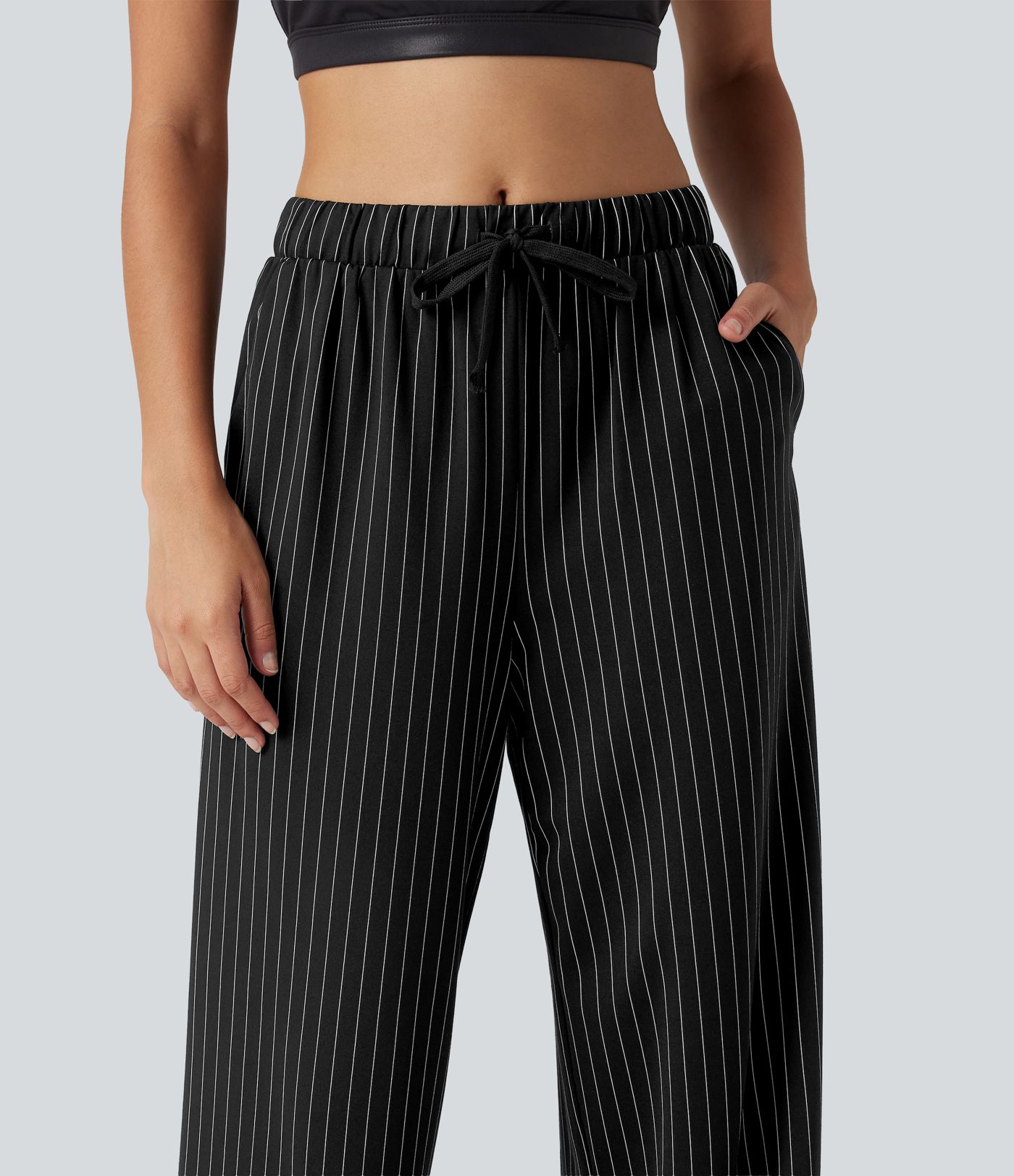 Pantalon de tennis taille mi-haute à cordon, coupe droite, tissu InstantCool à rayures, avec poches