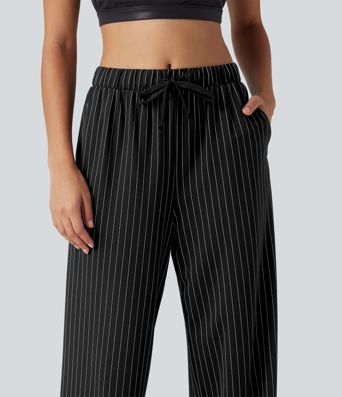 Pantalon de tennis taille mi-haute à cordon, coupe droite, tissu InstantCool à rayures, avec poches
