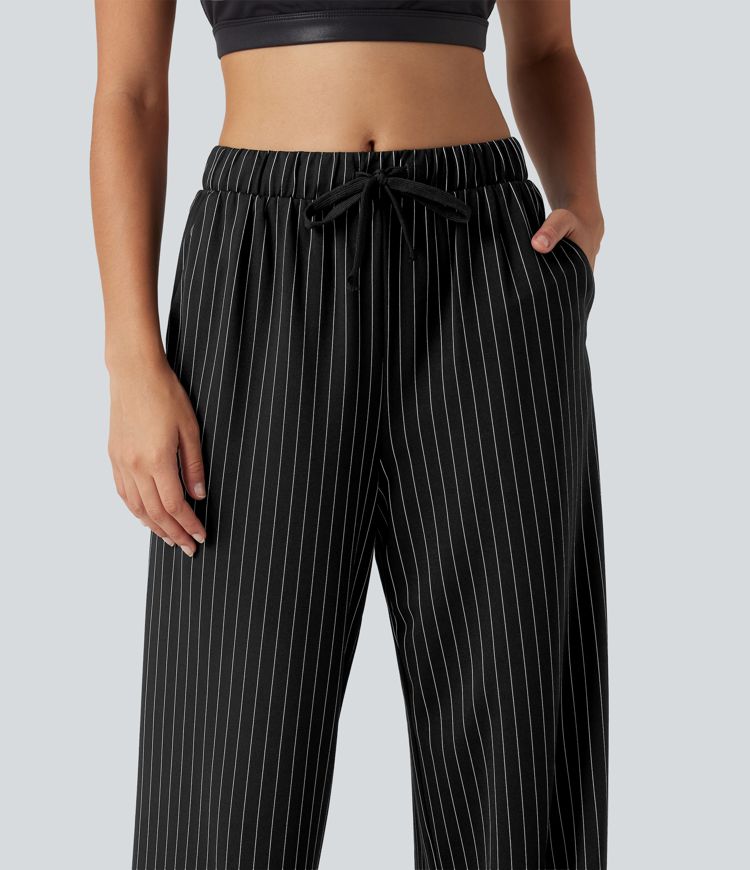 Pantalon de tennis taille mi-haute à cordon, coupe droite, tissu InstantCool à rayures, avec poches