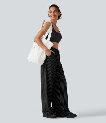Pantalon de tennis taille mi-haute à cordon, coupe droite, tissu InstantCool à rayures, avec poches