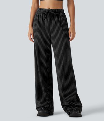 Pantalon de tennis taille mi-haute à cordon, coupe droite, tissu InstantCool à rayures, avec poches