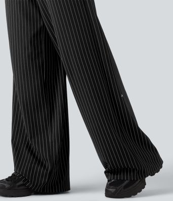 Pantalon de tennis taille mi-haute à cordon, coupe droite, tissu InstantCool à rayures, avec poches