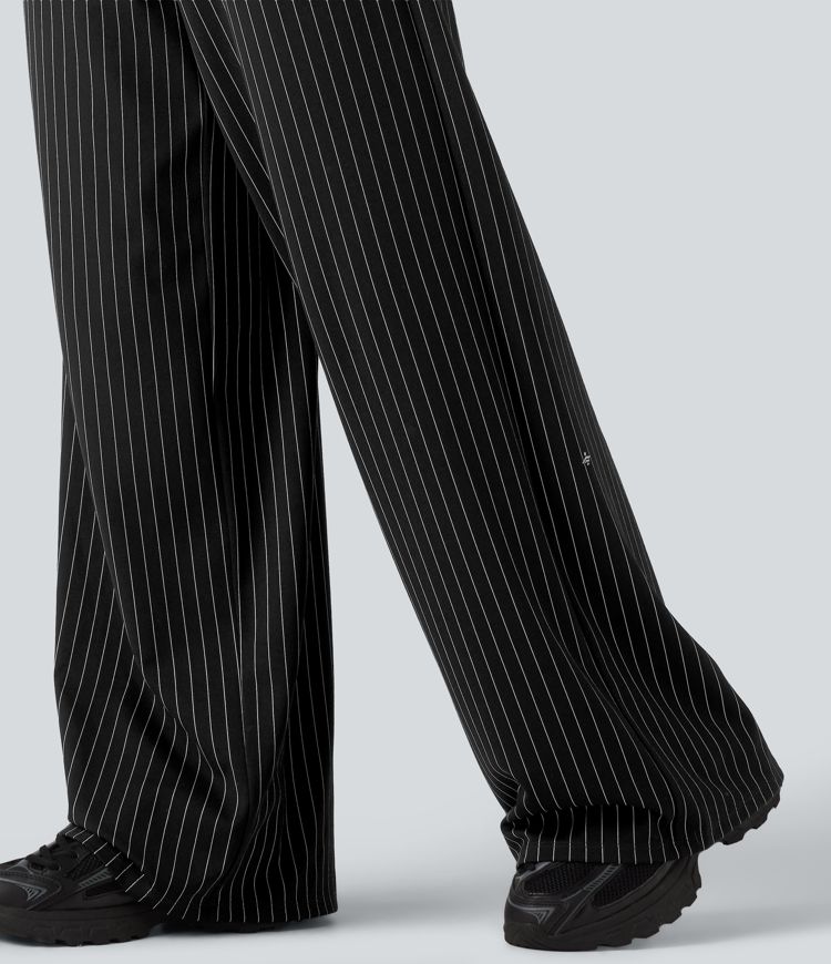 Pantalon de tennis taille mi-haute à cordon, coupe droite, tissu InstantCool à rayures, avec poches
