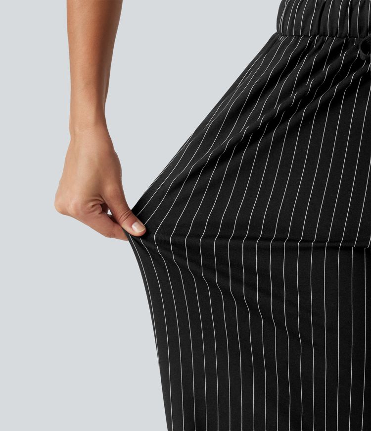Pantalon de tennis taille mi-haute à cordon, coupe droite, tissu InstantCool à rayures, avec poches