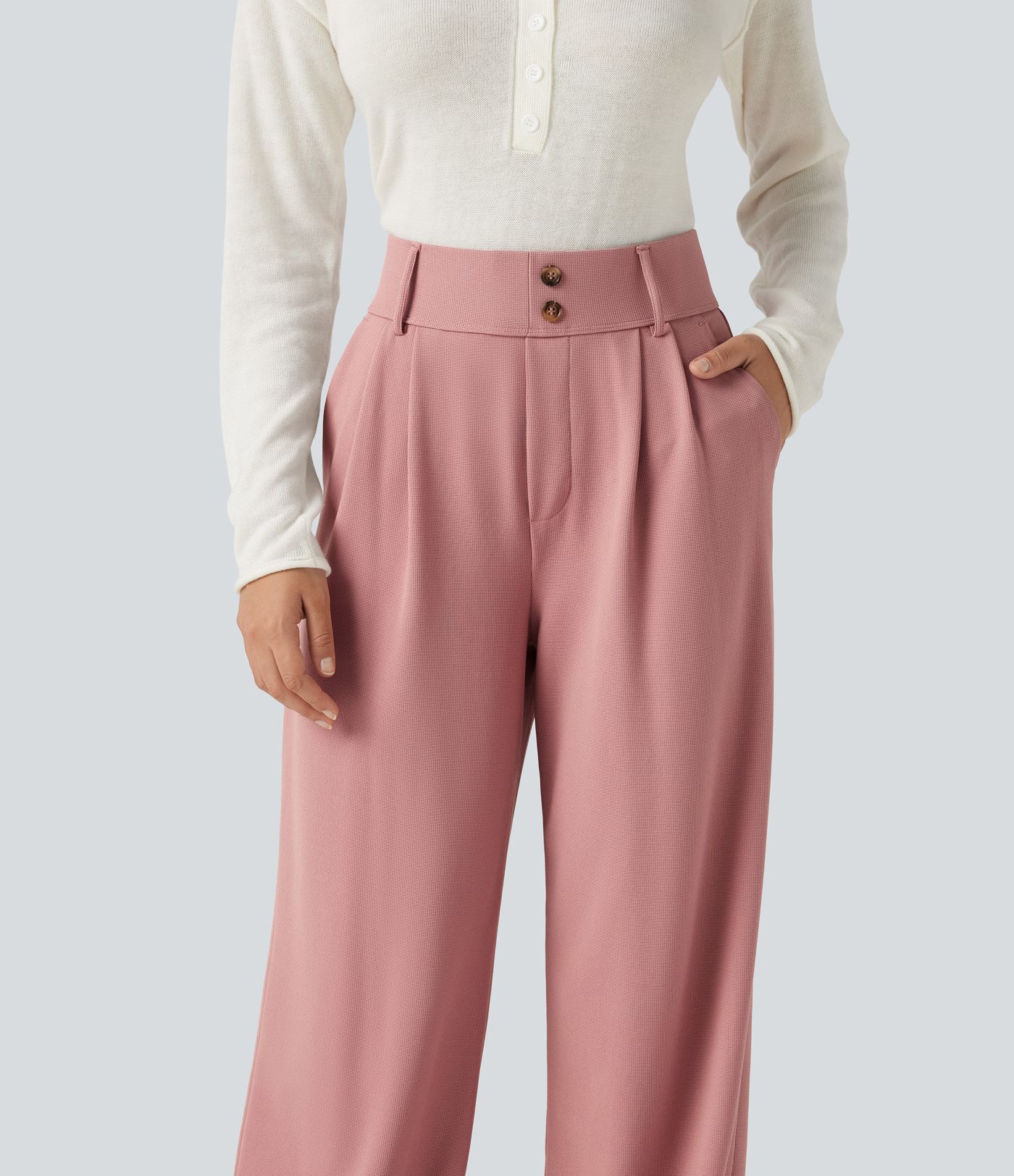 Halara Flex™ - Stoffhose mit hohem Bund, Seitentaschen, Waffelstoff und geradem Bein