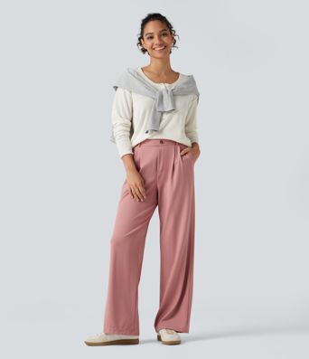 Halara Flex™ - Stoffhose mit hohem Bund, Seitentaschen, Waffelstoff und geradem Bein