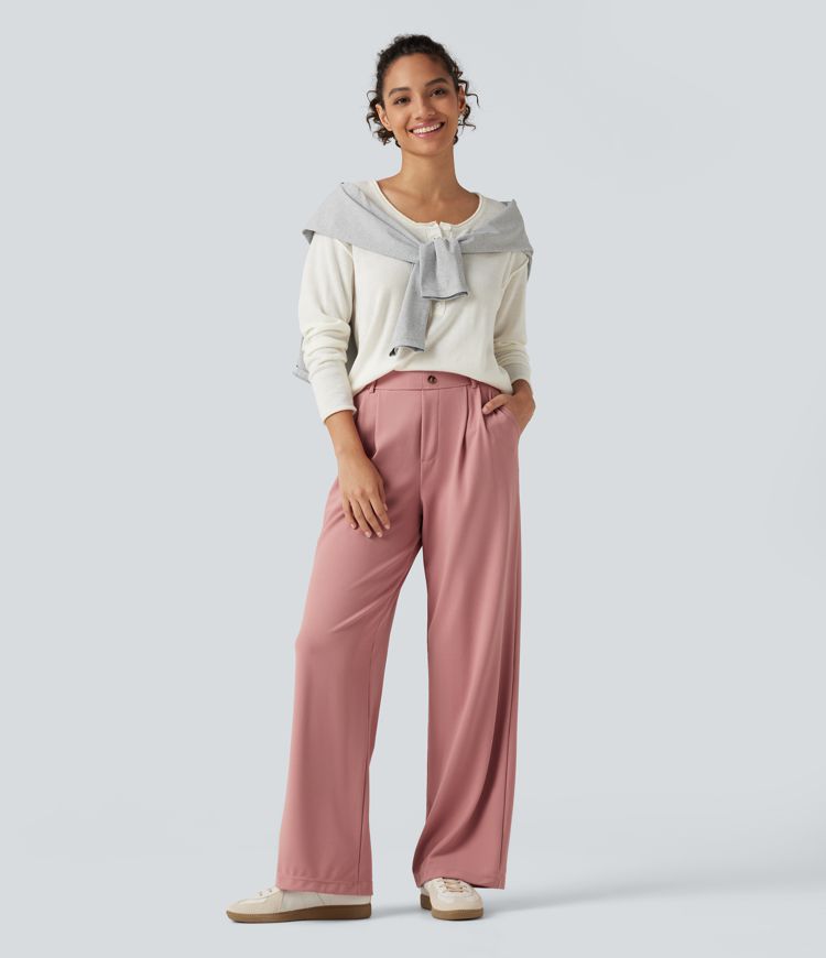 Halara Flex™ - Stoffhose mit hohem Bund, Seitentaschen, Waffelstoff und geradem Bein