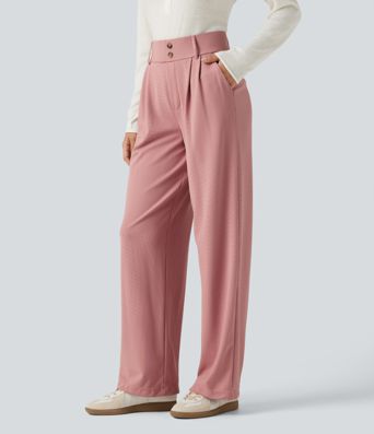 Halara Flex™ - Stoffhose mit hohem Bund, Seitentaschen, Waffelstoff und geradem Bein