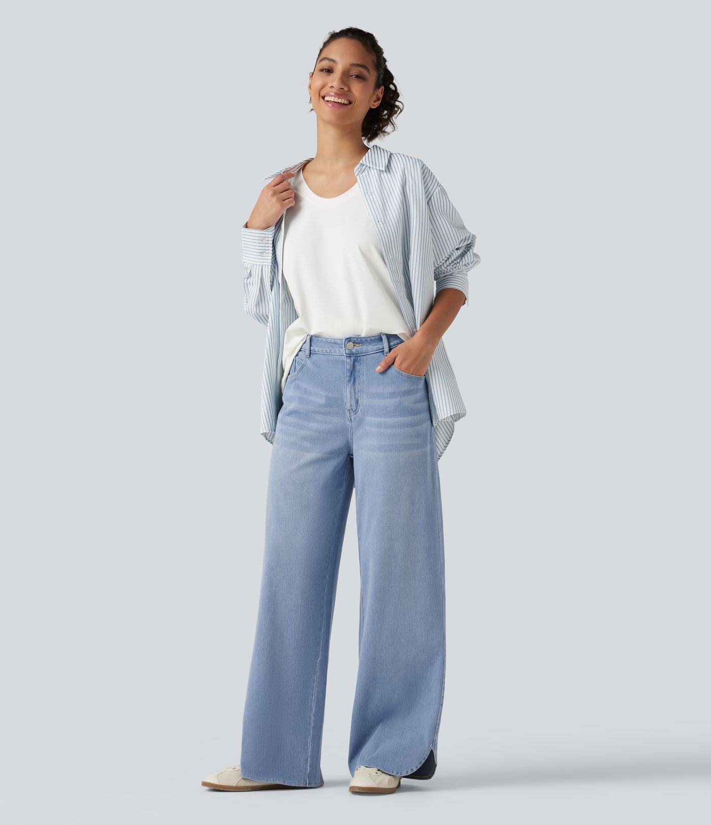 Halara Flex™ Mid Rise Wide Leg Casual Jeans with Pockets