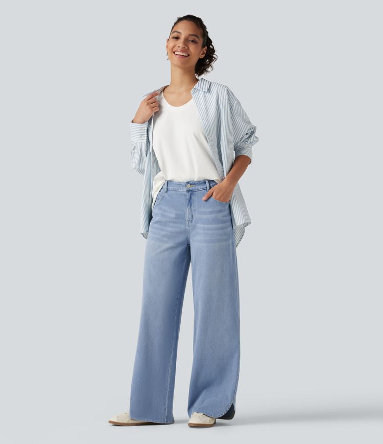 Halara Flex™ Mid Rise Wide Leg Casual Jeans with Pockets