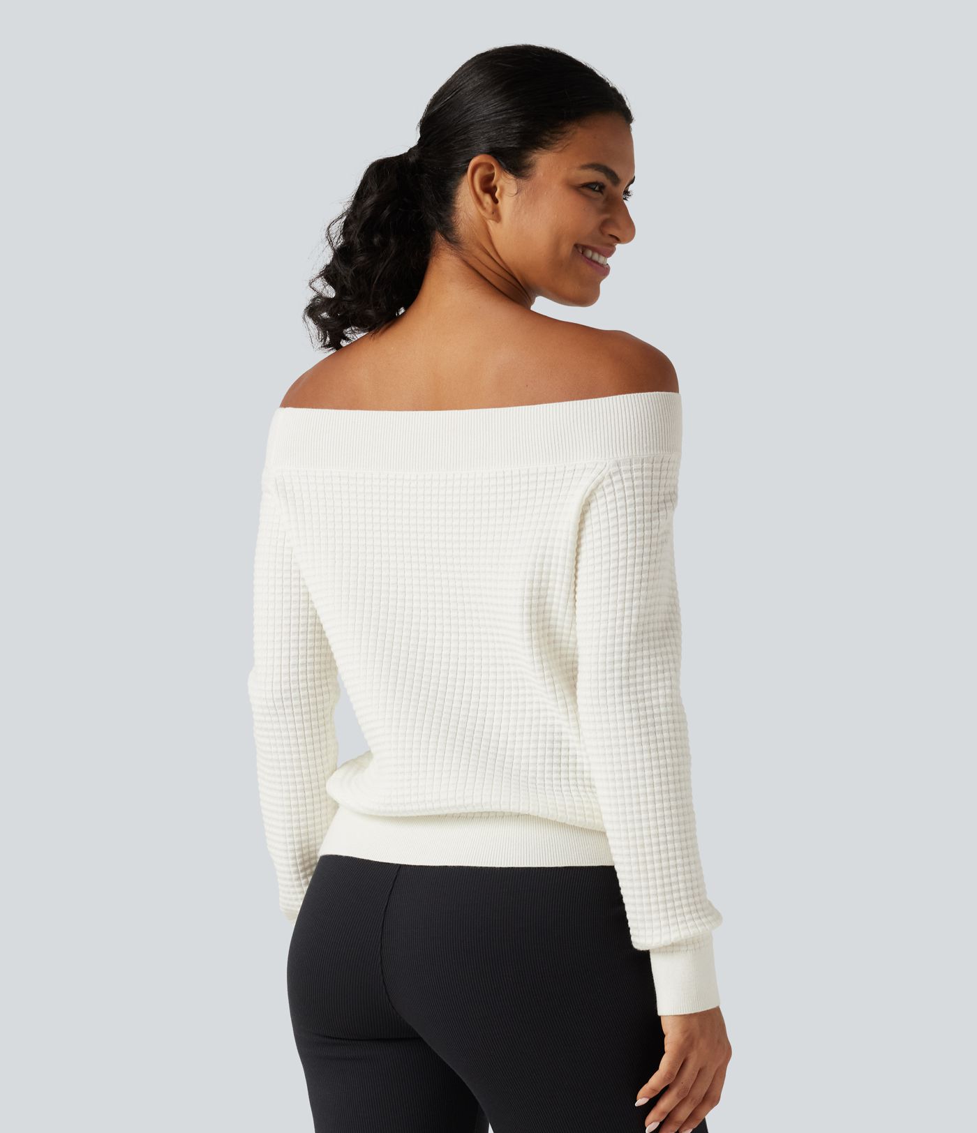 Off Shoulder Long Sleeve Casual Wool-Blend Sweater