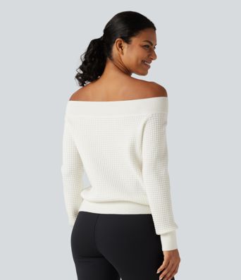 Off Shoulder Long Sleeve Casual Wool-Blend Sweater